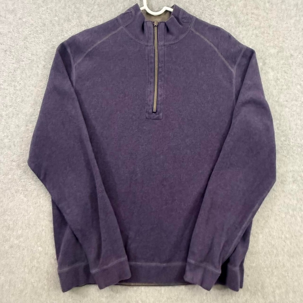 Tommy Bahama Reversible Quarter Zip Pullover Mens Large Purple Brown 100% Cotton
